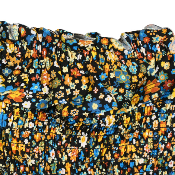 BCBGeneration Blouse Women Large Black Floral Smocked Ruffles Cropped Boho - Picture 4 of 8